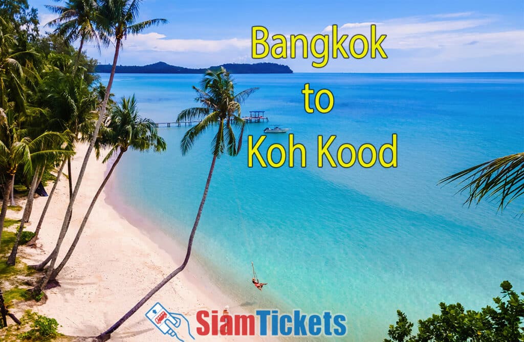 Promotional image showcasing the route from Bangkok to Koh Kood with a view of a tropical beach.