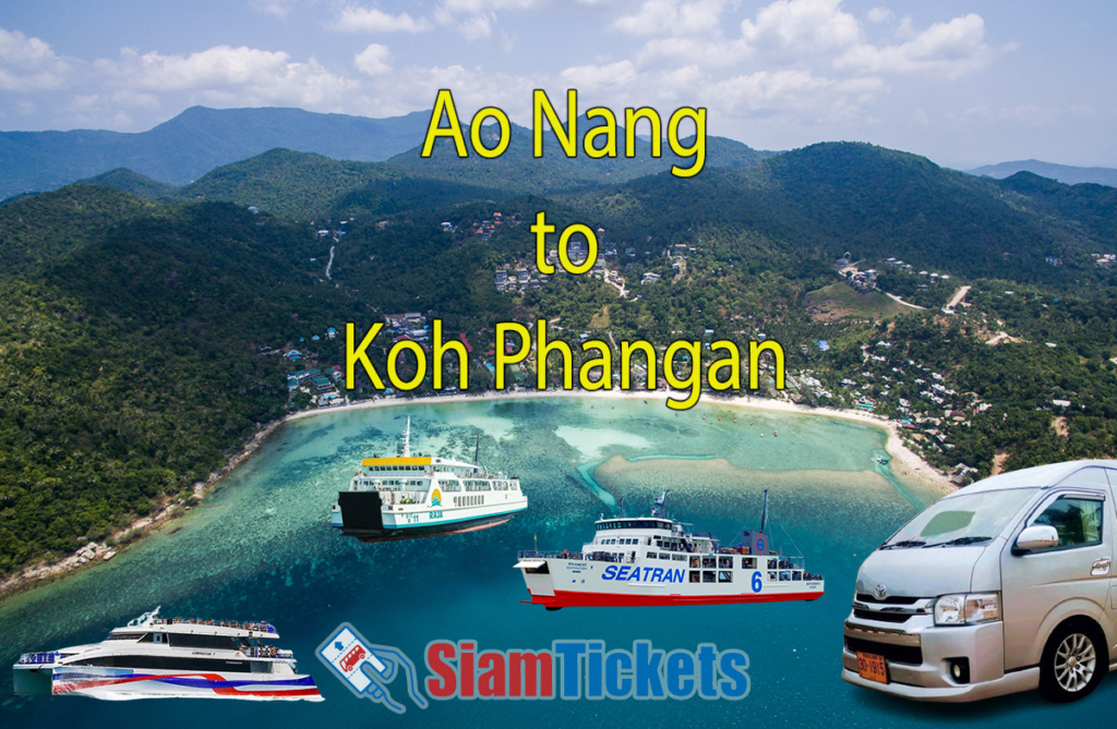 Travel options from Ao Nang to Koh Phangan with a view of Koh Phangan island.