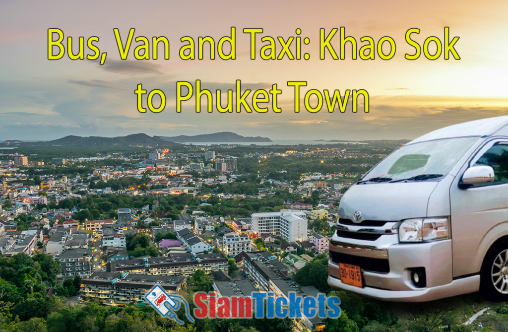 Illustrative image showcasing the travel options from Khao Sok to Phuket Town, featuring a van.