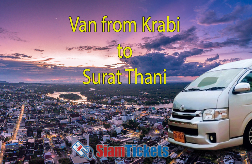 Illustrative image showcasing the travel options from Krabi to Surat Thani, featuring a van.