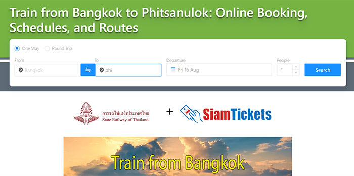 Booking a train from Bangkok to Phitsanulok on SiamTicket.